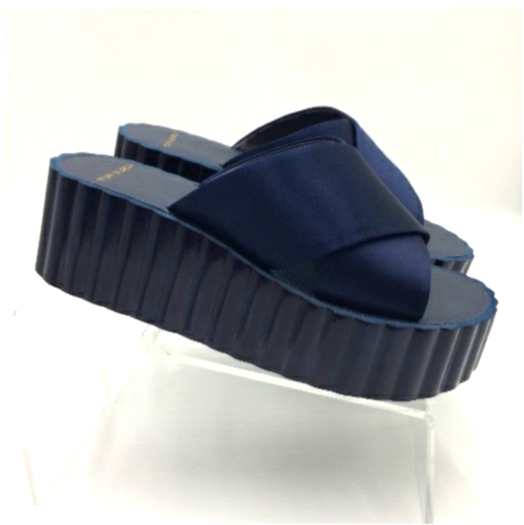 Tory Burch Shoes - Tory Burch satin platform wedge slide sandals sz 9